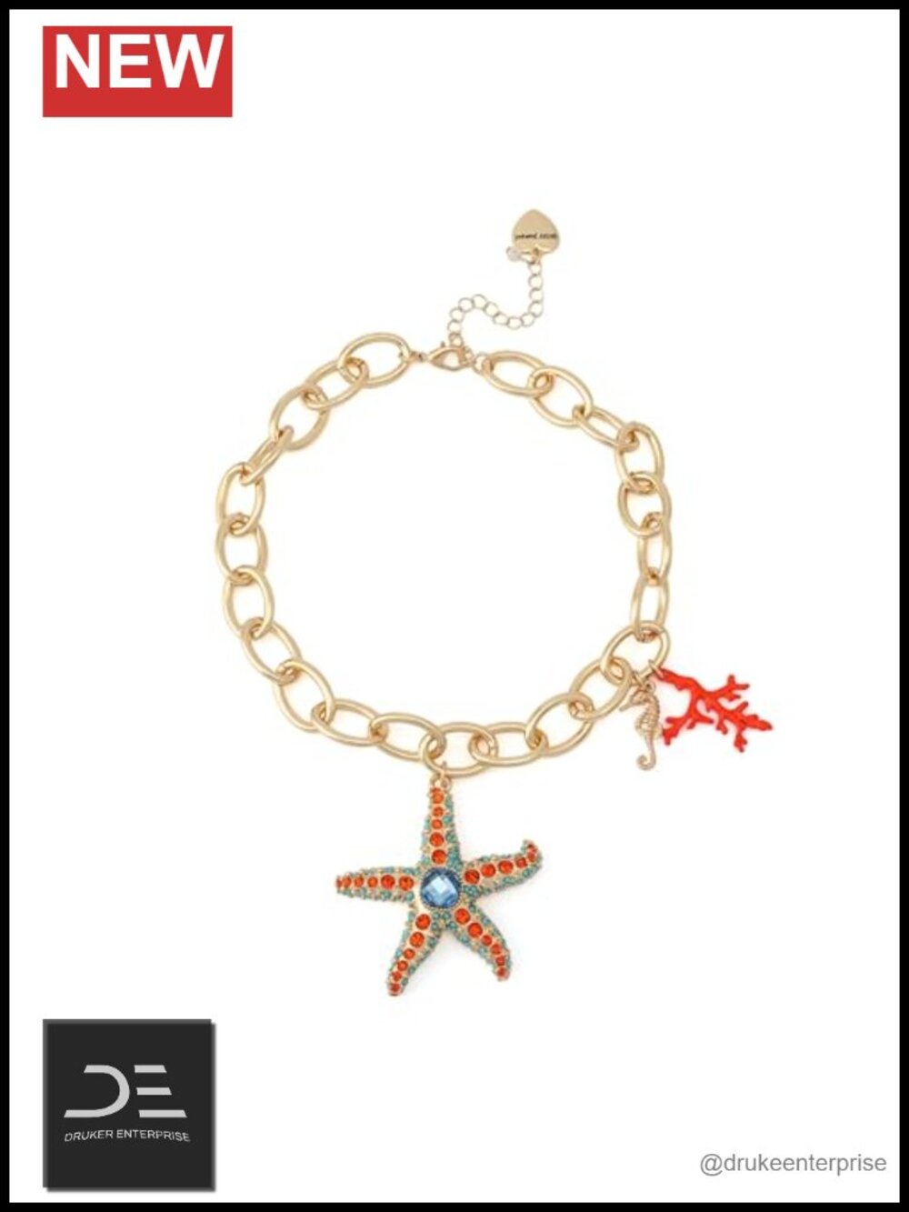 Betsey Johnson Starfish Pendant Necklace - 16" + 3" Extender, Lobster Clasp,